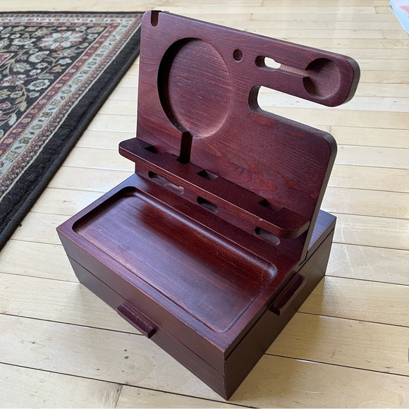 Phone Docking Station with 2 Drawers Wood Nightstand Organizer for Men Bedside - Picture 7 of 7